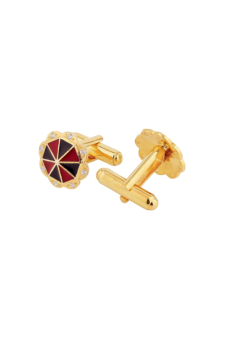 Red Enameled Cufflinks With CZ In Sterling Silver by Plume Men at Pernia's Pop Up Shop