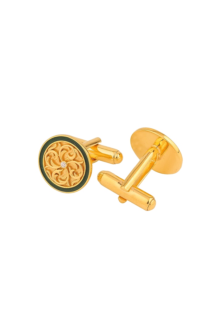 Yellow Enameled Cufflinks With CZ In Sterling Silver by Plume Men at Pernia's Pop Up Shop