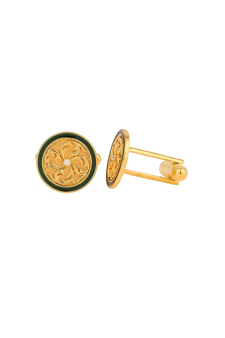 Yellow Enameled Cufflinks With CZ In Sterling Silver by Plume Men at Pernia's Pop Up Shop