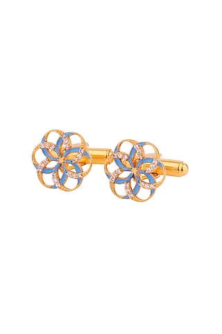 Yellow Cufflinks With Jaali Pattern In Sterling Silver by Plume Men