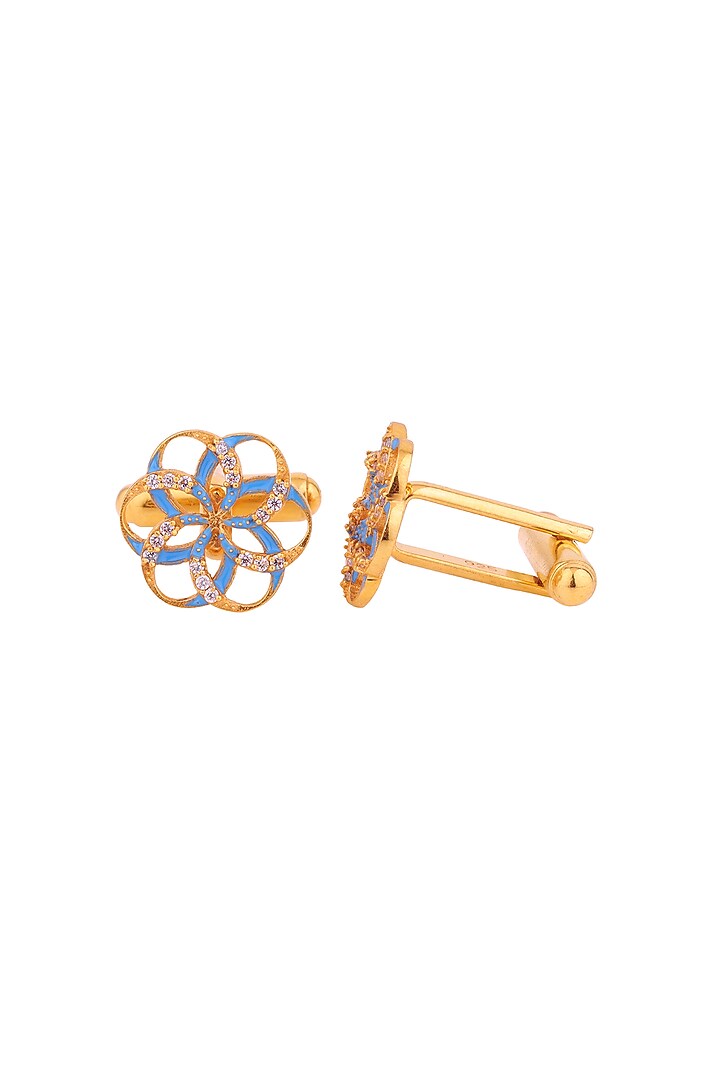 Yellow Cufflinks With Jaali Pattern In Sterling Silver by Plume Men at Pernia's Pop Up Shop