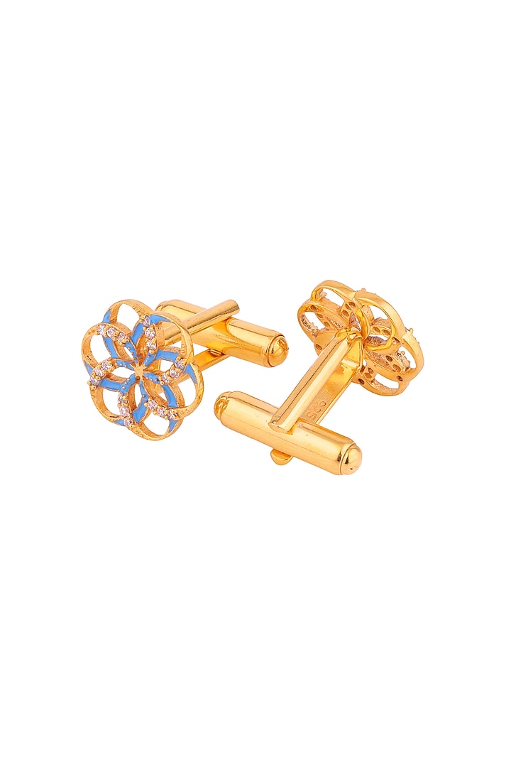 Yellow Cufflinks With Jaali Pattern In Sterling Silver by Plume Men at Pernia's Pop Up Shop