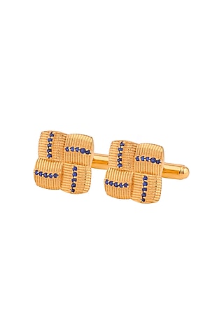 Yellow Textured Cufflinks In Sterling Silver by Plume Men