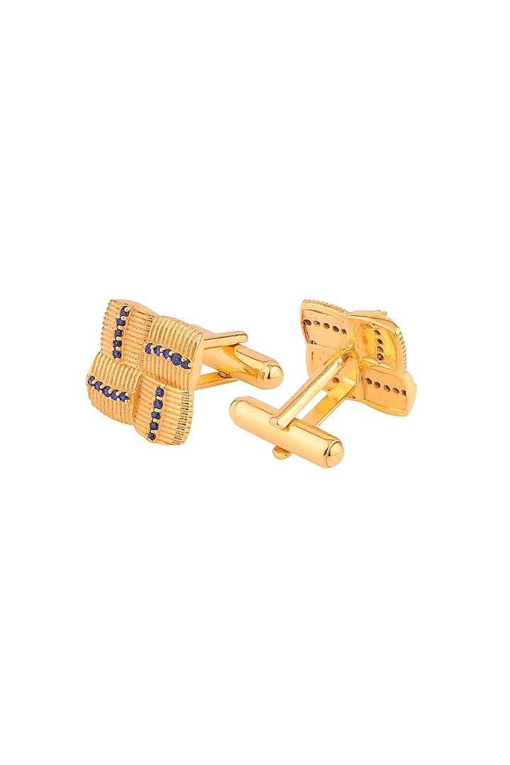 Yellow Textured Cufflinks In Sterling Silver by Plume Men at Pernia's Pop Up Shop