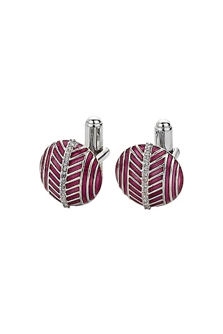 Purple White Plated Cufflinks In Sterling Silver by Plume Men
