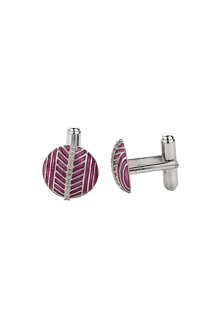 Purple White Plated Cufflinks In Sterling Silver by Plume Men at Pernia's Pop Up Shop