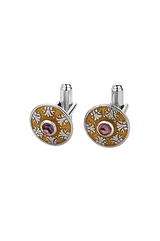 Yellow White Plated Cufflinks In Sterling Silver by Plume Men
