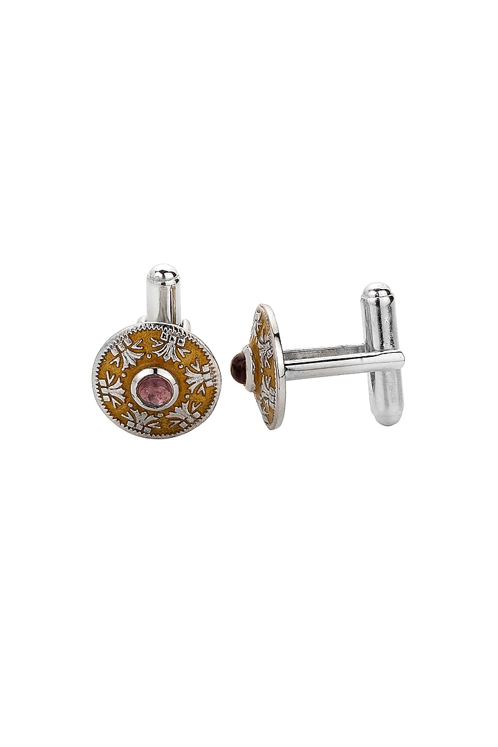 Yellow White Plated Cufflinks In Sterling Silver by Plume Men at Pernia's Pop Up Shop