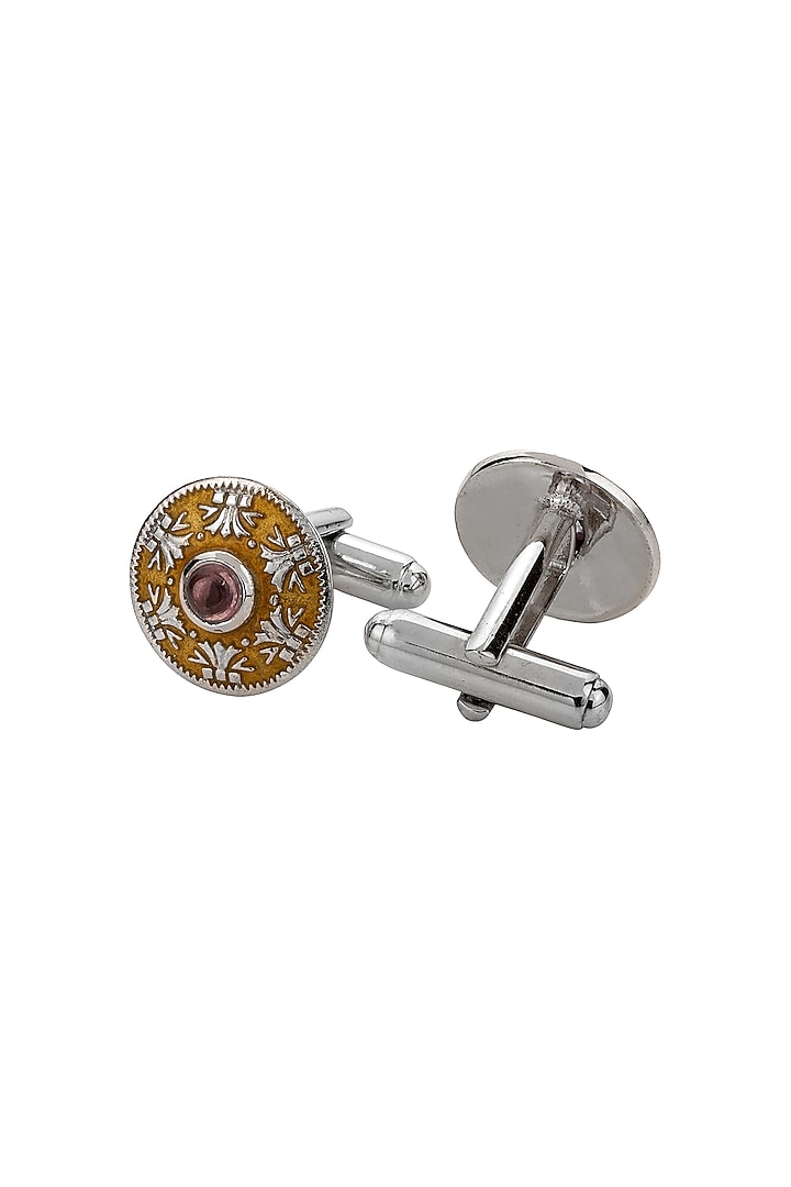 Yellow White Plated Cufflinks In Sterling Silver by Plume Men at Pernia's Pop Up Shop