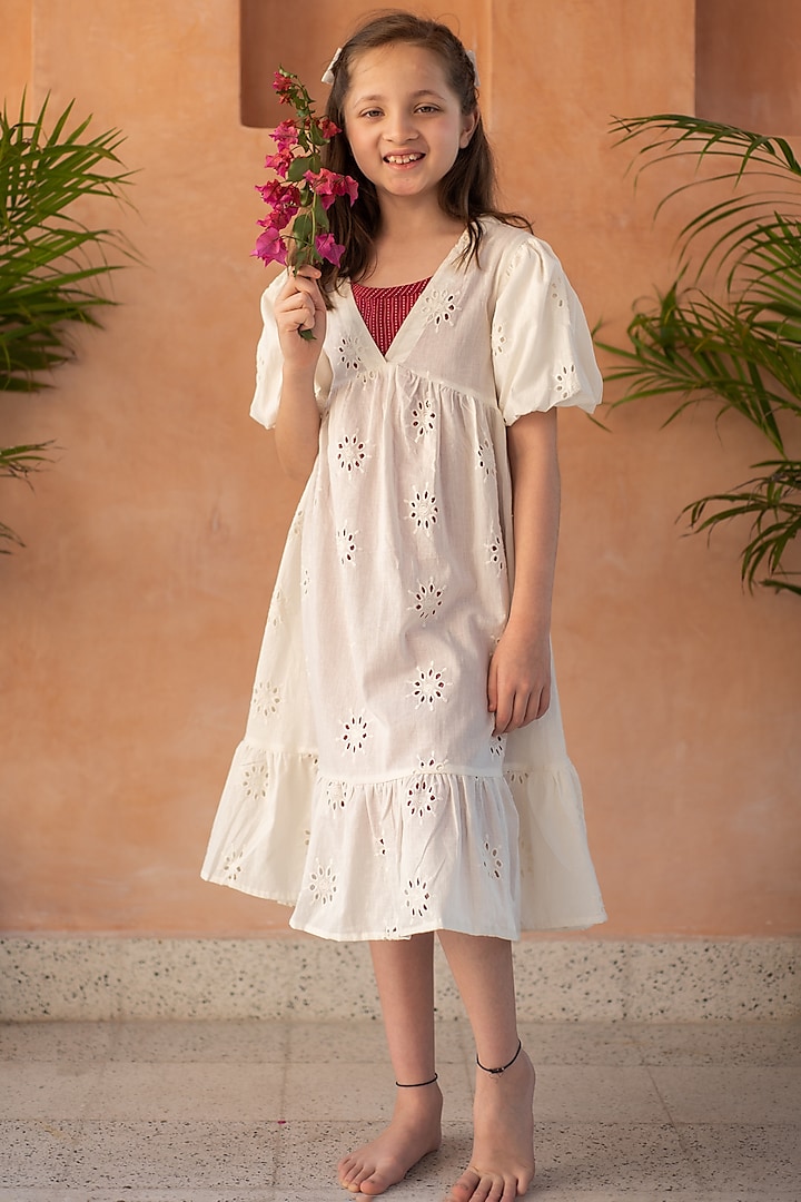 White Cotton Dress For Girls by PLUMCHEEKS at Pernia's Pop Up Shop