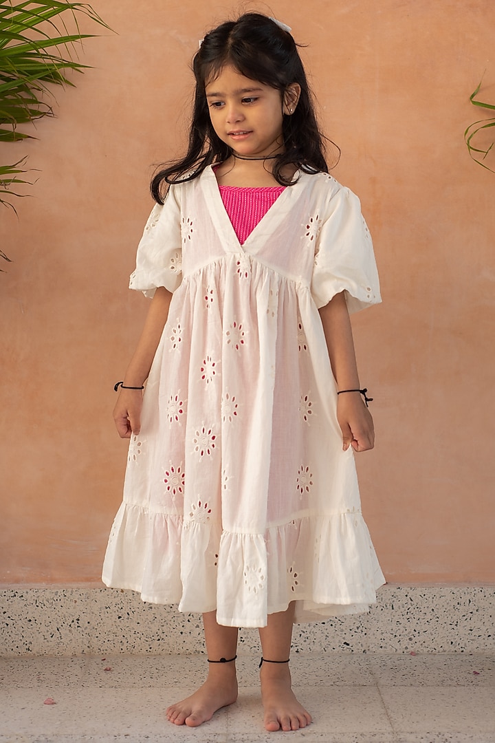 White Cotton Dress For Girls by PLUMCHEEKS at Pernia's Pop Up Shop