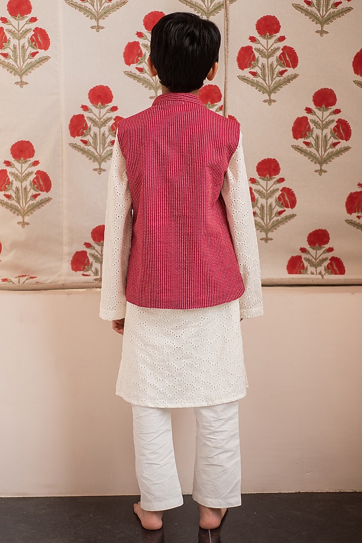 Maroon Cotton Nehru Jacket Set For Boys by PLUMCHEEKS at Pernia's Pop Up Shop