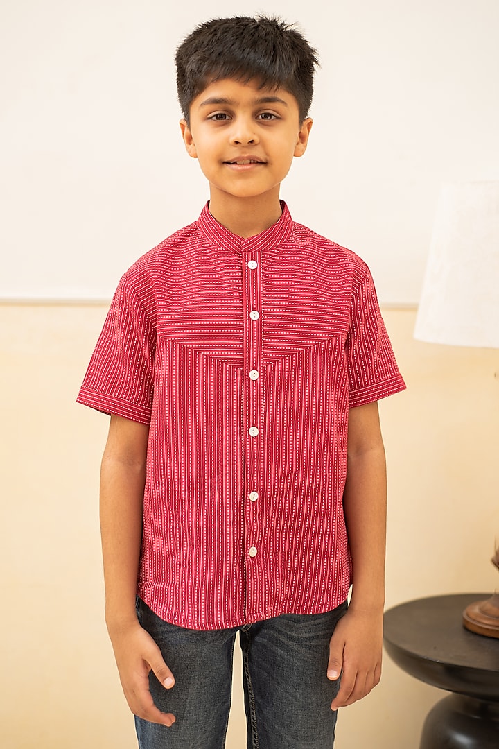 Maroon Cotton Shirt For Boys by PLUMCHEEKS