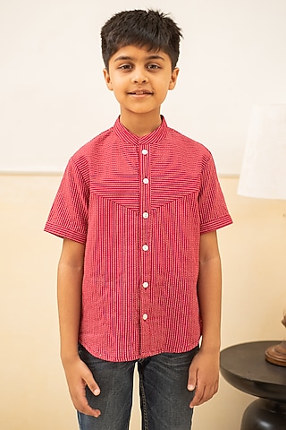 Maroon Cotton Shirt For Boys by PLUMCHEEKS
