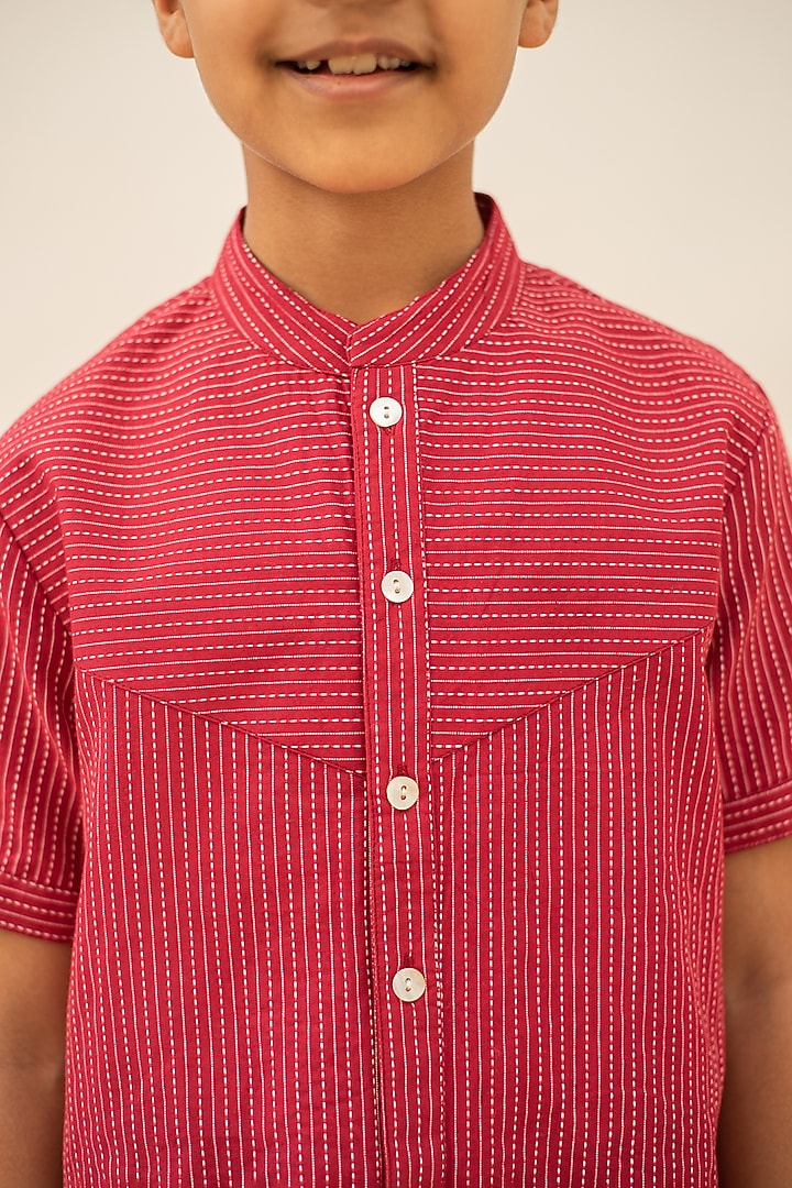 Maroon Cotton Shirt For Boys by PLUMCHEEKS at Pernia's Pop Up Shop