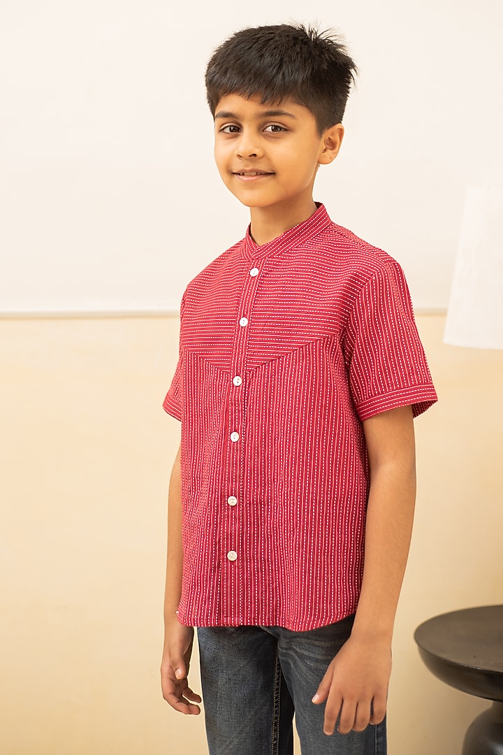 Maroon Cotton Shirt For Boys by PLUMCHEEKS at Pernia's Pop Up Shop