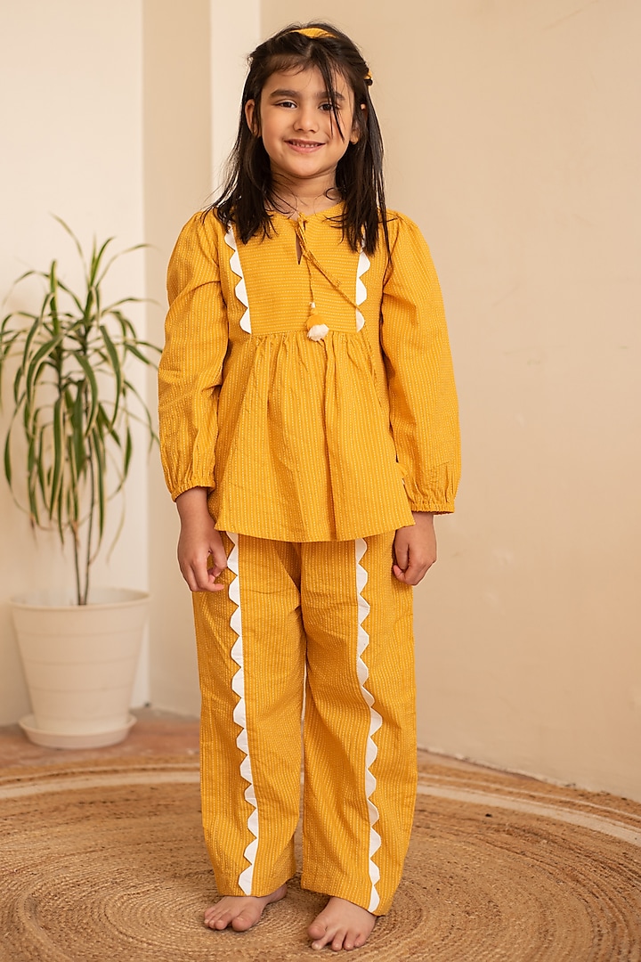 Yellow Cotton Co-Ord Set For Girls by PLUMCHEEKS at Pernia's Pop Up Shop