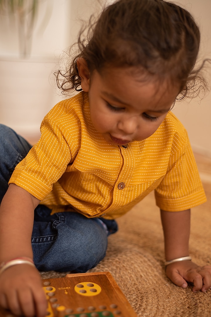 Yellow Cotton Shirt For Boys by PLUMCHEEKS