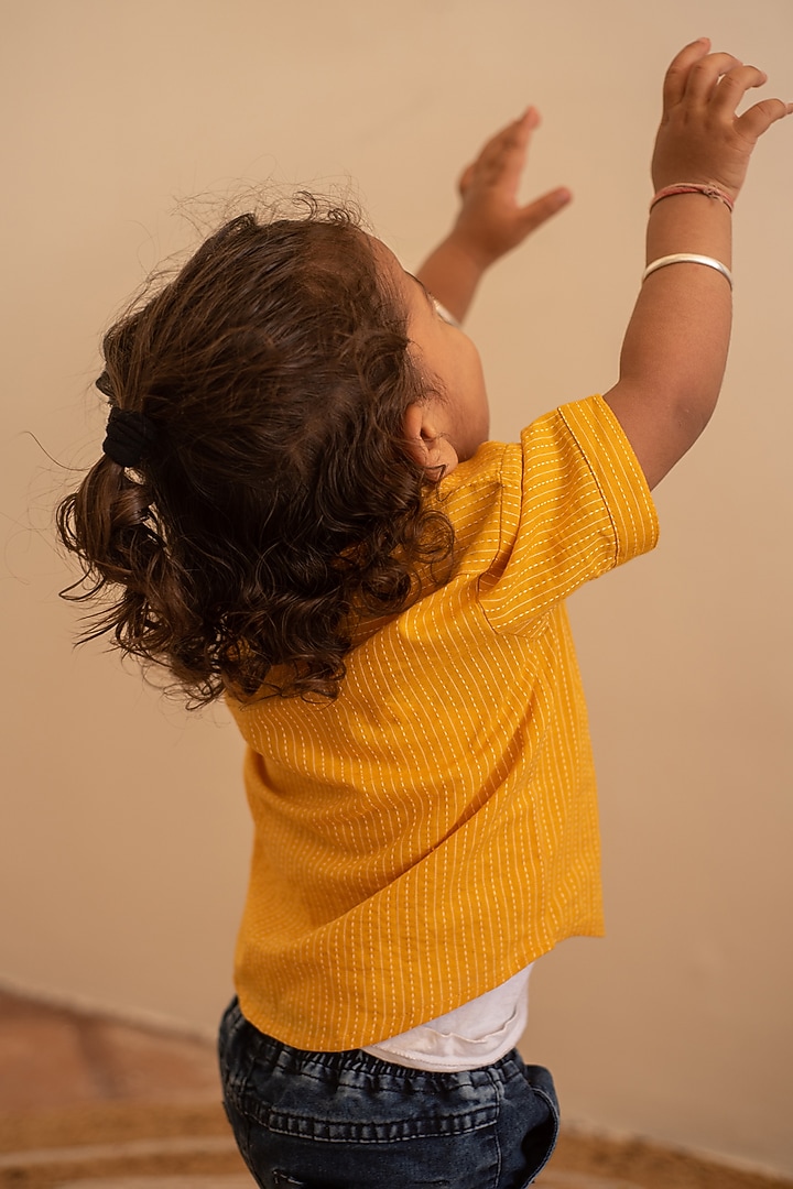 Yellow Cotton Shirt For Boys by PLUMCHEEKS at Pernia's Pop Up Shop