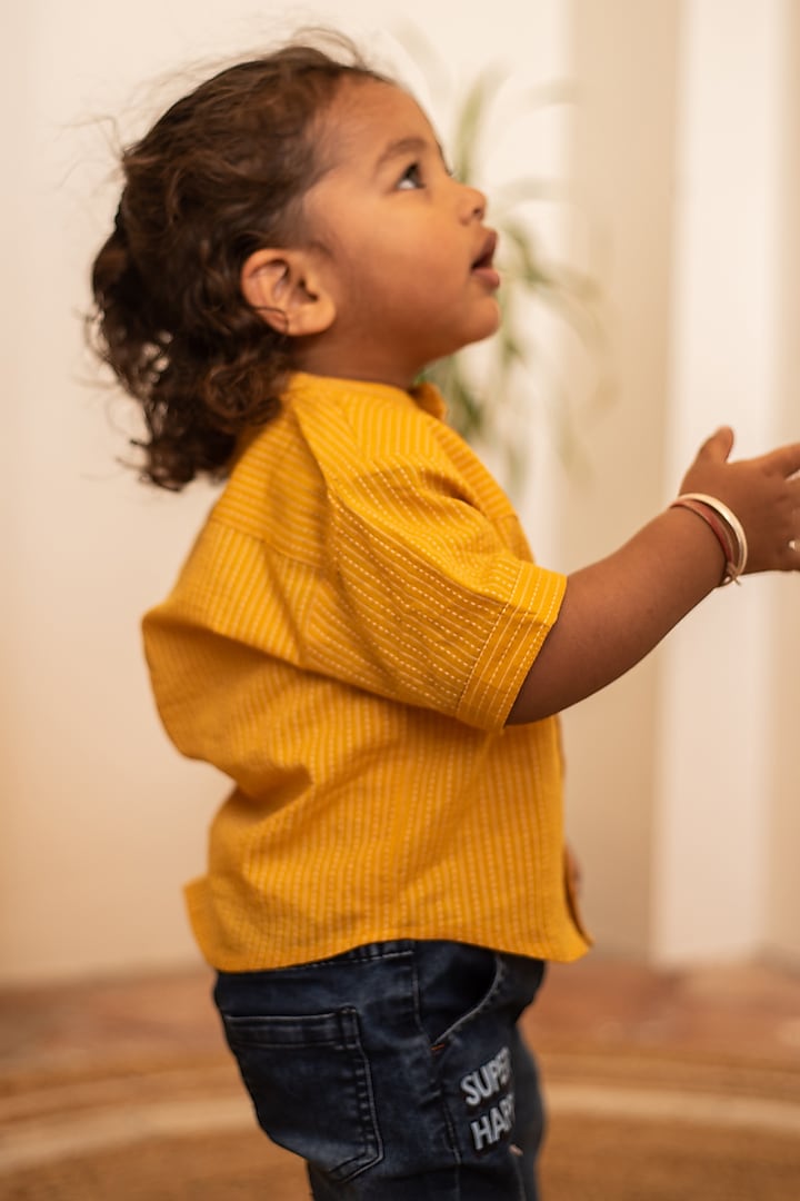 Yellow Cotton Shirt For Boys by PLUMCHEEKS at Pernia's Pop Up Shop