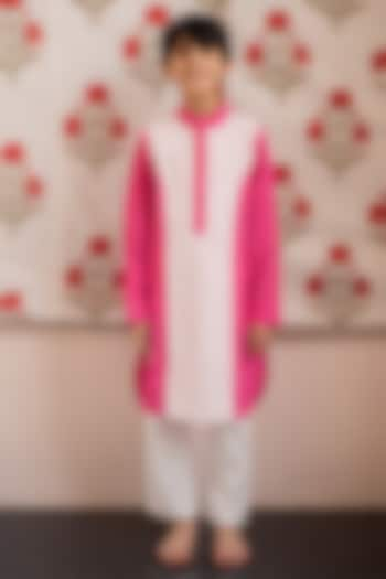 Pink Cotton Kurta Set For Boys by PLUMCHEEKS