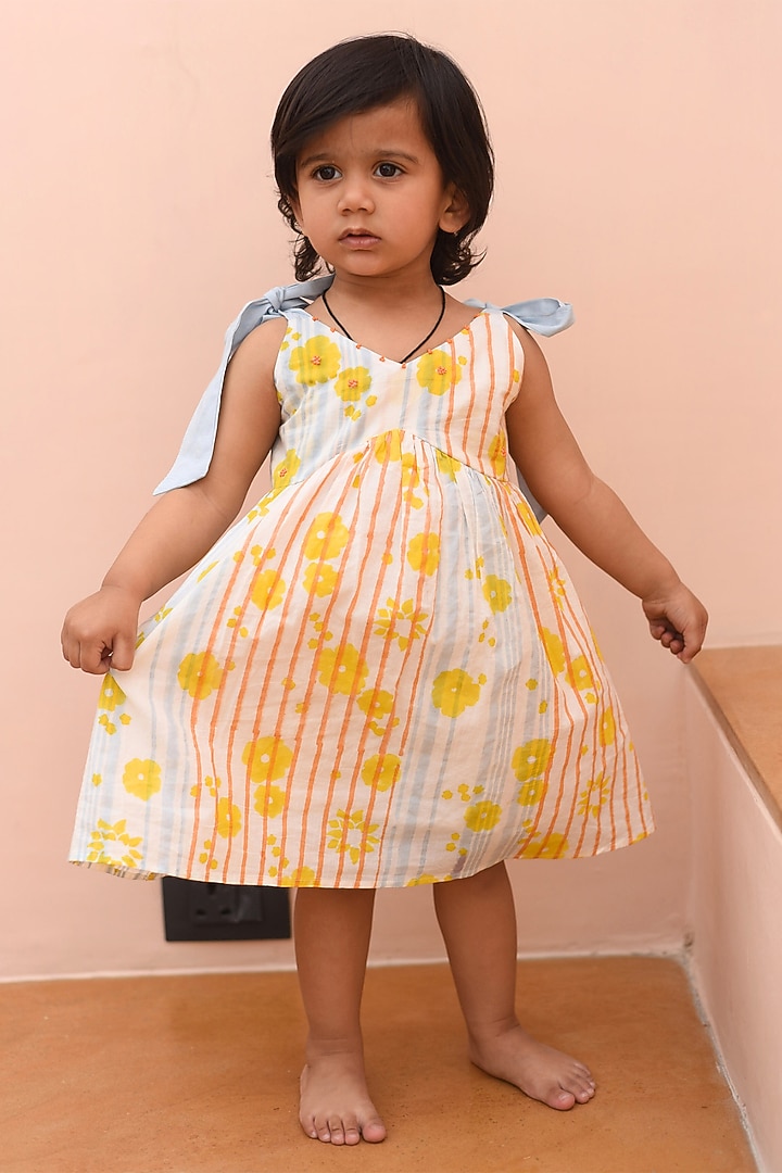 Multi-Colored Cotton Floral Printed Dress For Girls by PLUMCHEEKS at Pernia's Pop Up Shop