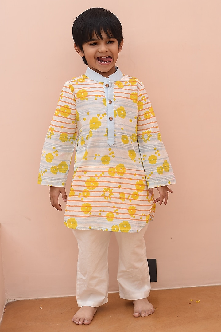 Multi-Colored Cotton Hand Block Printed Kurta Set by PLUMCHEEKS at Pernia's Pop Up Shop