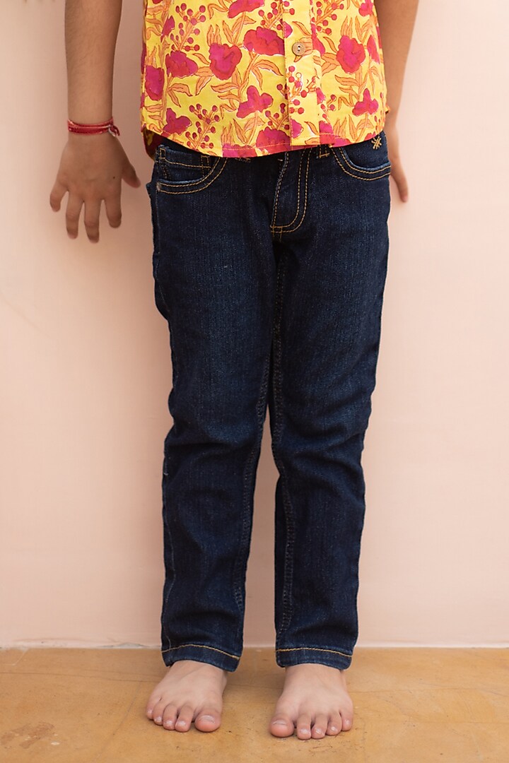 Yellow & Red Cotton Floral Hand Block Printed Shirt For Boys by PLUMCHEEKS at Pernia's Pop Up Shop