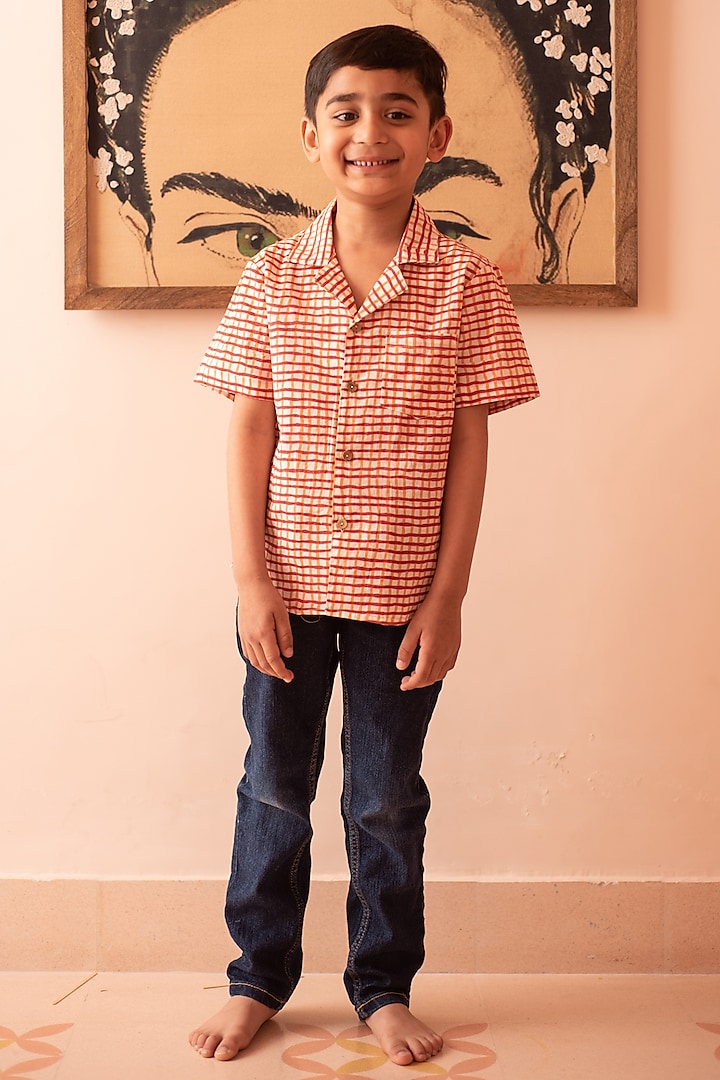 Multi-Colored Cotton Hand Block Printed Shirt For Boys by PLUMCHEEKS at Pernia's Pop Up Shop