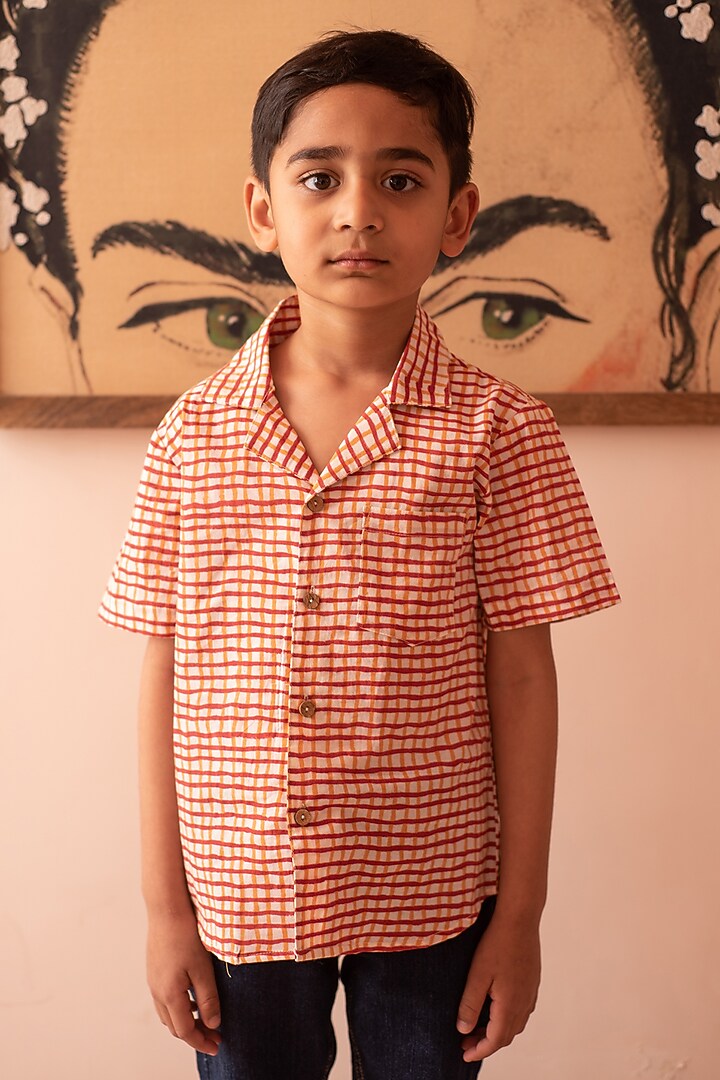 Multi-Colored Cotton Hand Block Printed Shirt For Boys by PLUMCHEEKS at Pernia's Pop Up Shop