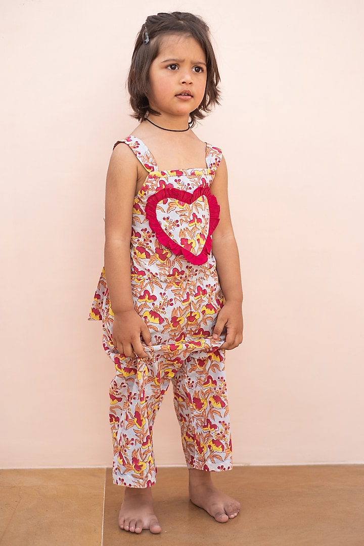 Multi-Colored Cotton Hand Block Printed Jumpsuit For Girls by PLUMCHEEKS at Pernia's Pop Up Shop