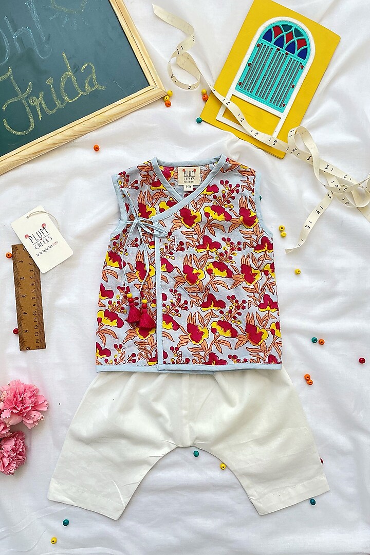 Multi-Colored Cotton Hand Block Printed Angarkha Kurta Set For Boys by PLUMCHEEKS at Pernia's Pop Up Shop