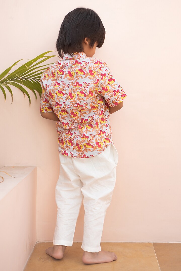 Multi-Colored Cotton Floral Hand Block Printed Shirt For Boys by PLUMCHEEKS at Pernia's Pop Up Shop