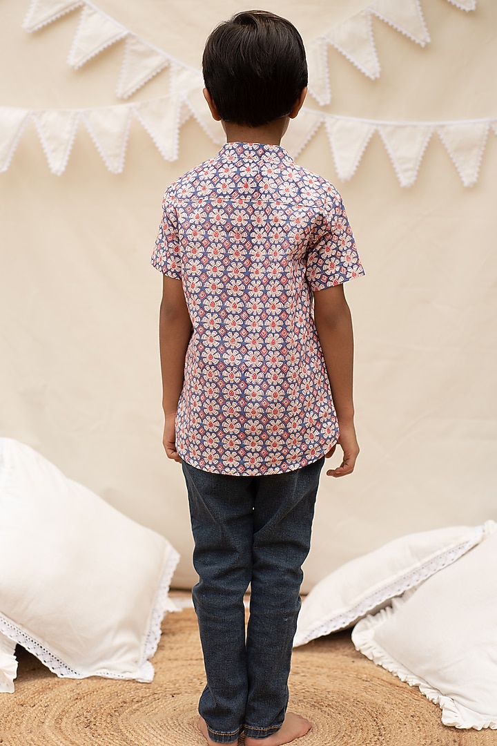 Blue Cotton Printed Shirt For Boys by PLUMCHEEKS at Pernia's Pop Up Shop
