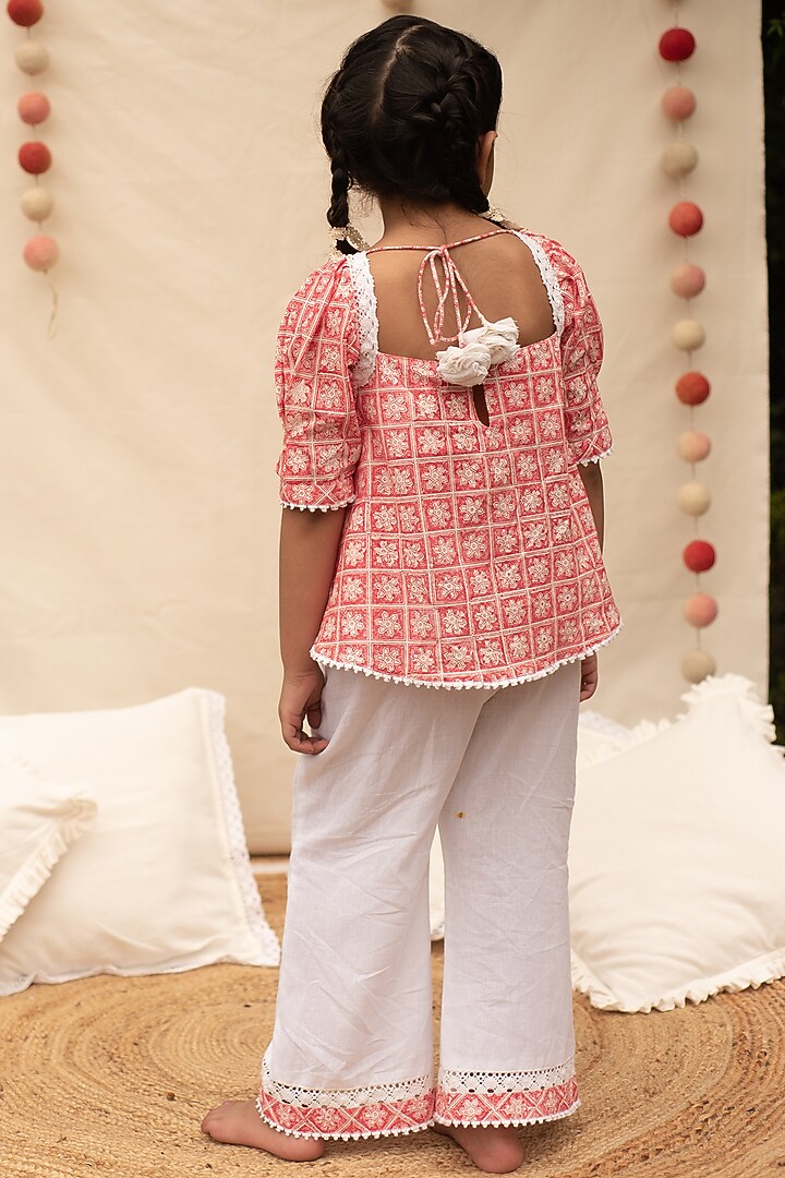 White Cotton Pant Set For Girls by PLUMCHEEKS at Pernia's Pop Up Shop