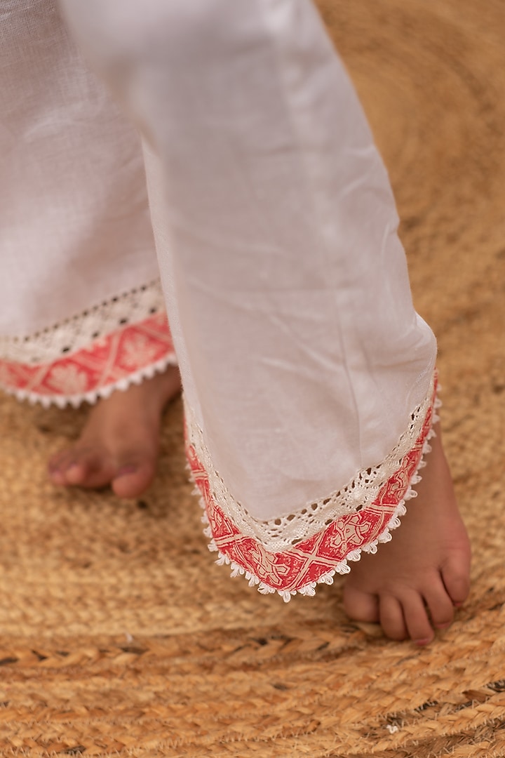 White Cotton Pant Set For Girls by PLUMCHEEKS at Pernia's Pop Up Shop