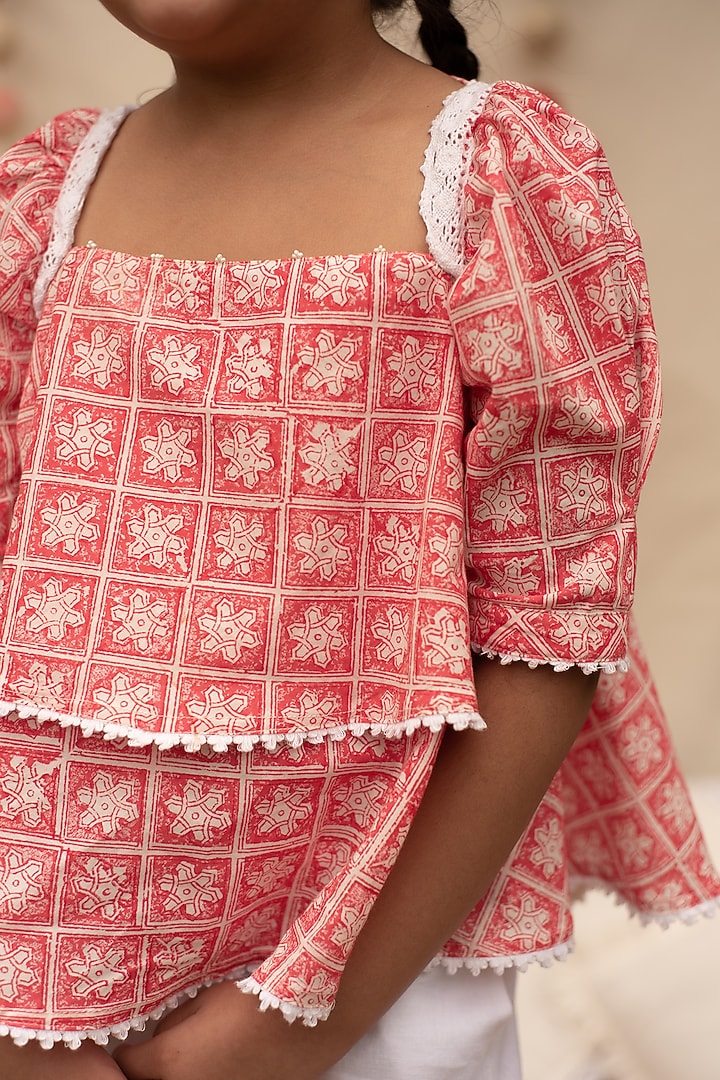 White Cotton Pant Set For Girls by PLUMCHEEKS at Pernia's Pop Up Shop