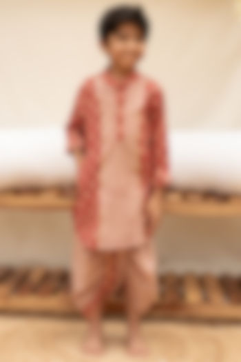 Red & Beige Printed Kurta Set For Boys by PLUMCHEEKS at Pernia's Pop Up Shop