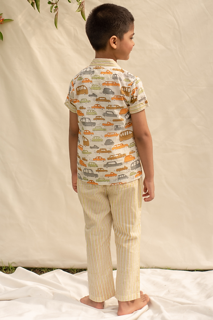 Yellow Printed Pant For Boys by PLUMCHEEKS at Pernia's Pop Up Shop