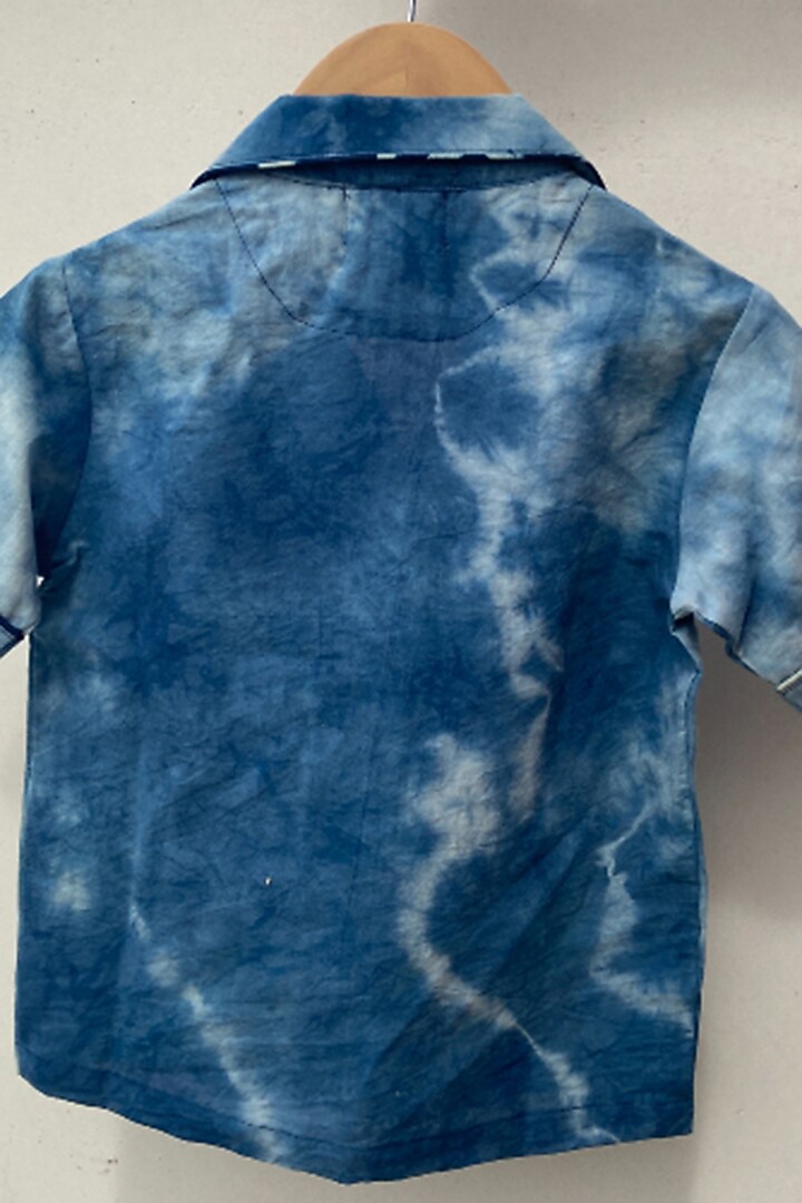 Blue Cotton Shirt For Boys by PLUMCHEEKS at Pernia's Pop Up Shop