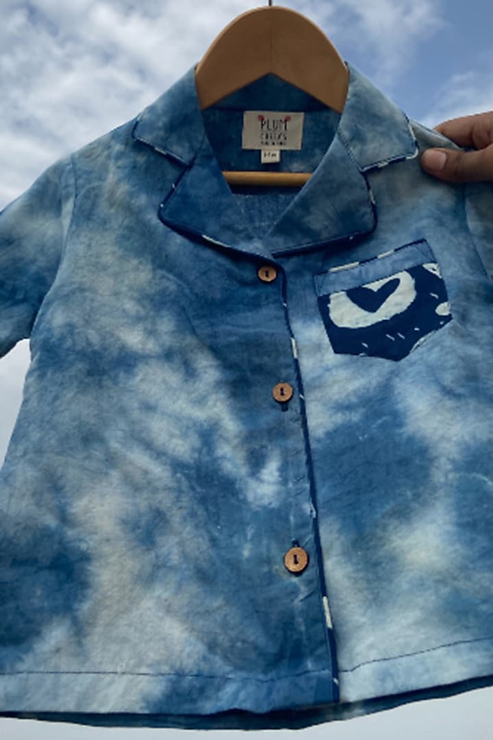 Blue Cotton Shirt For Boys by PLUMCHEEKS at Pernia's Pop Up Shop