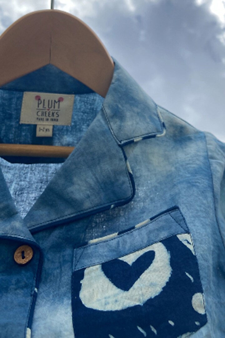 Blue Cotton Shirt For Boys by PLUMCHEEKS at Pernia's Pop Up Shop