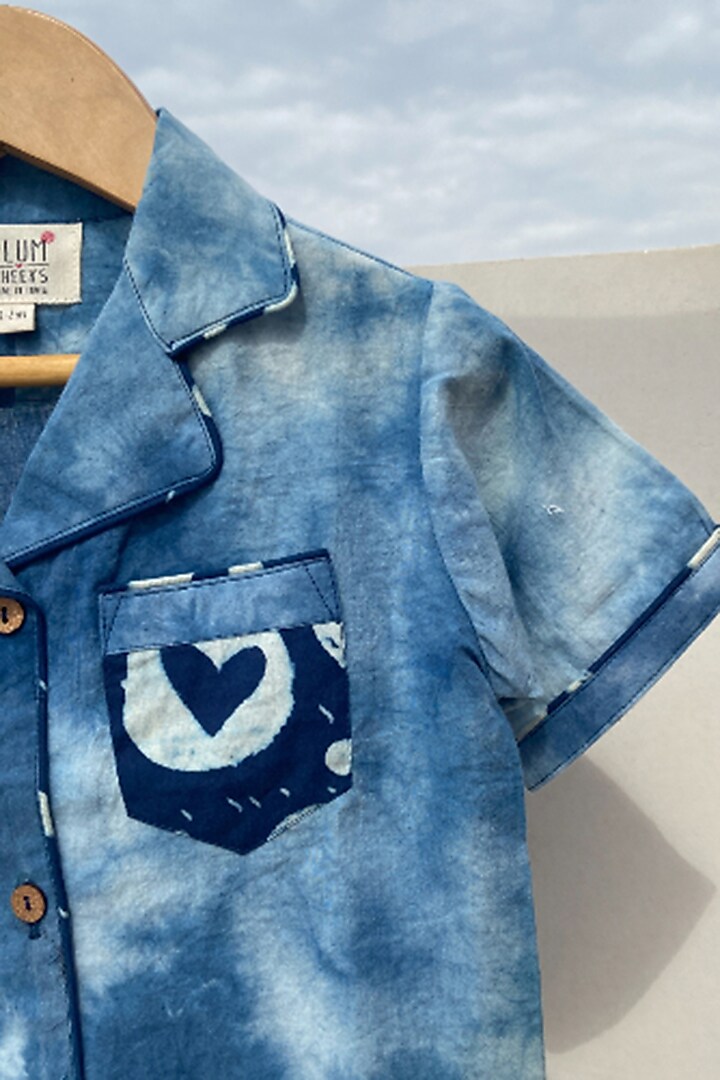 Blue Cotton Shirt For Boys by PLUMCHEEKS at Pernia's Pop Up Shop