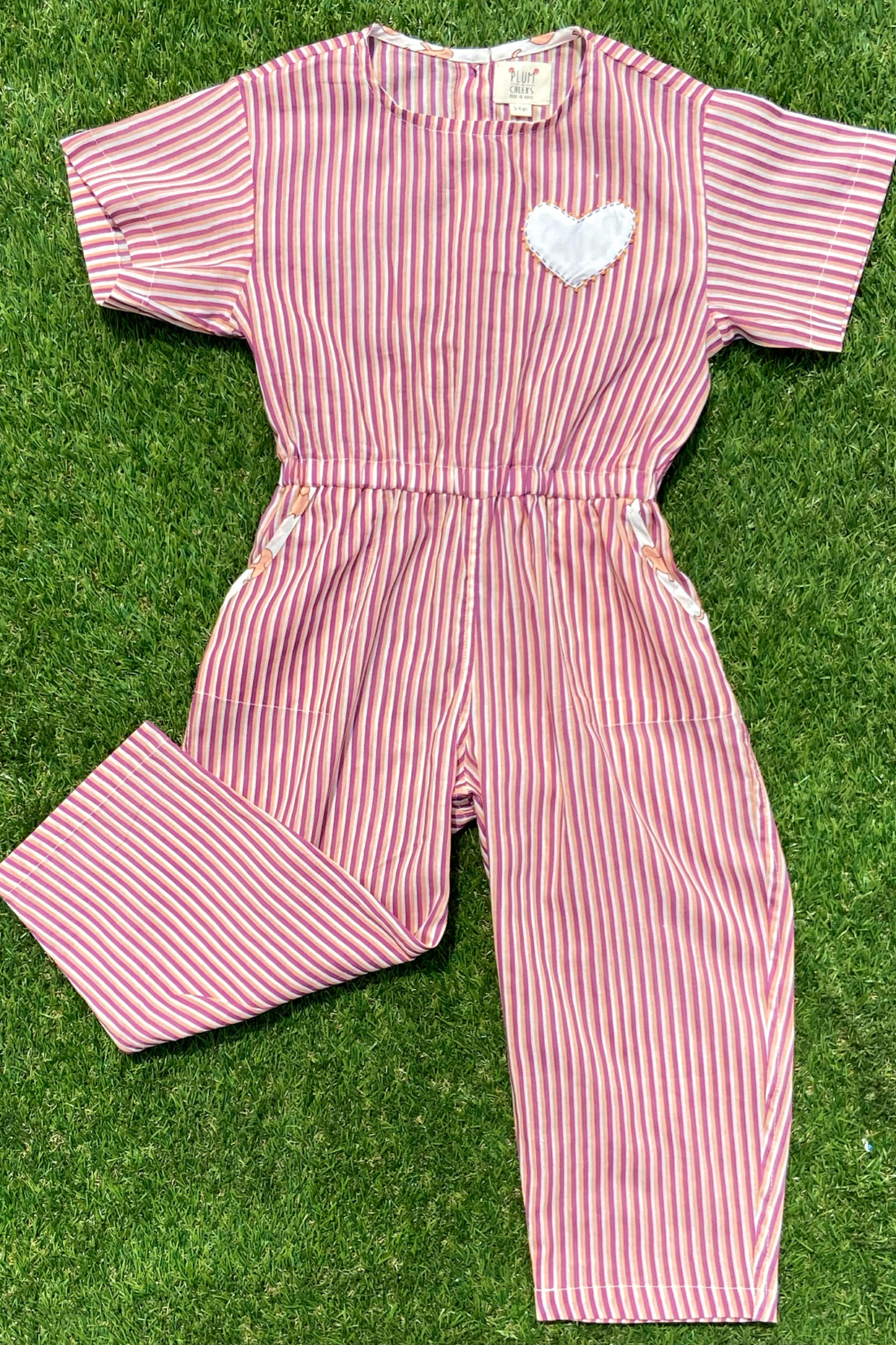 Peach Cotton Jumpsuit For Girls by PLUMCHEEKS