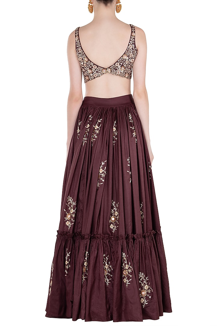 Burgundy embroidred lehenga set available only at Pernia's Pop Up Shop.