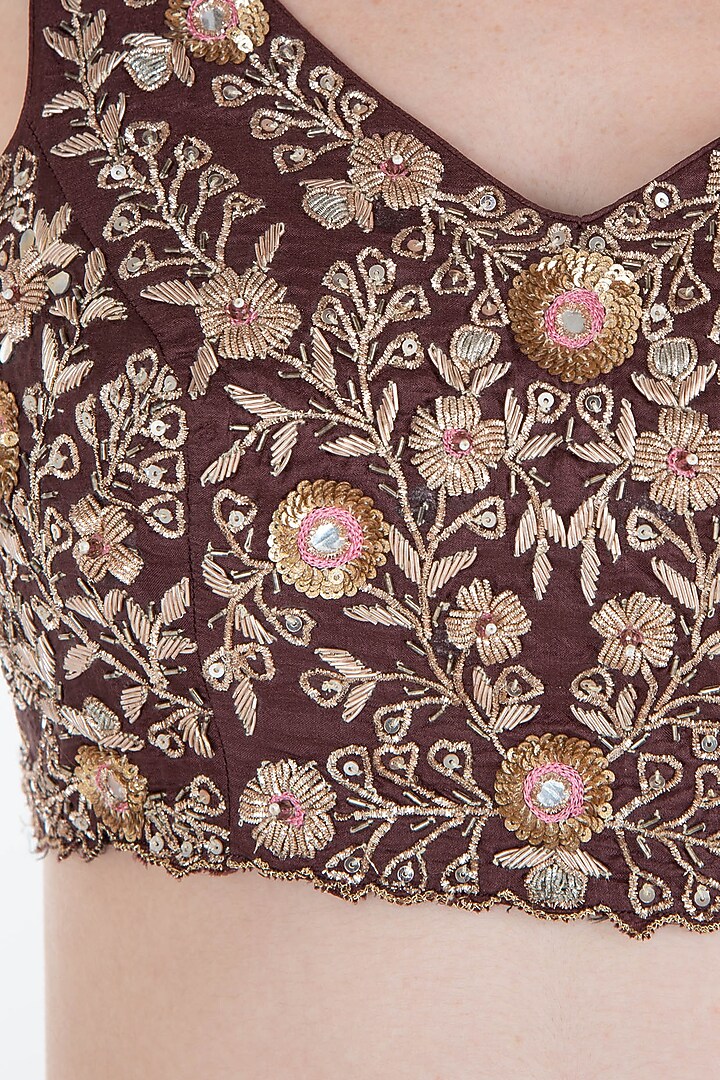 Burgundy embroidred lehenga set available only at Pernia's Pop Up Shop.