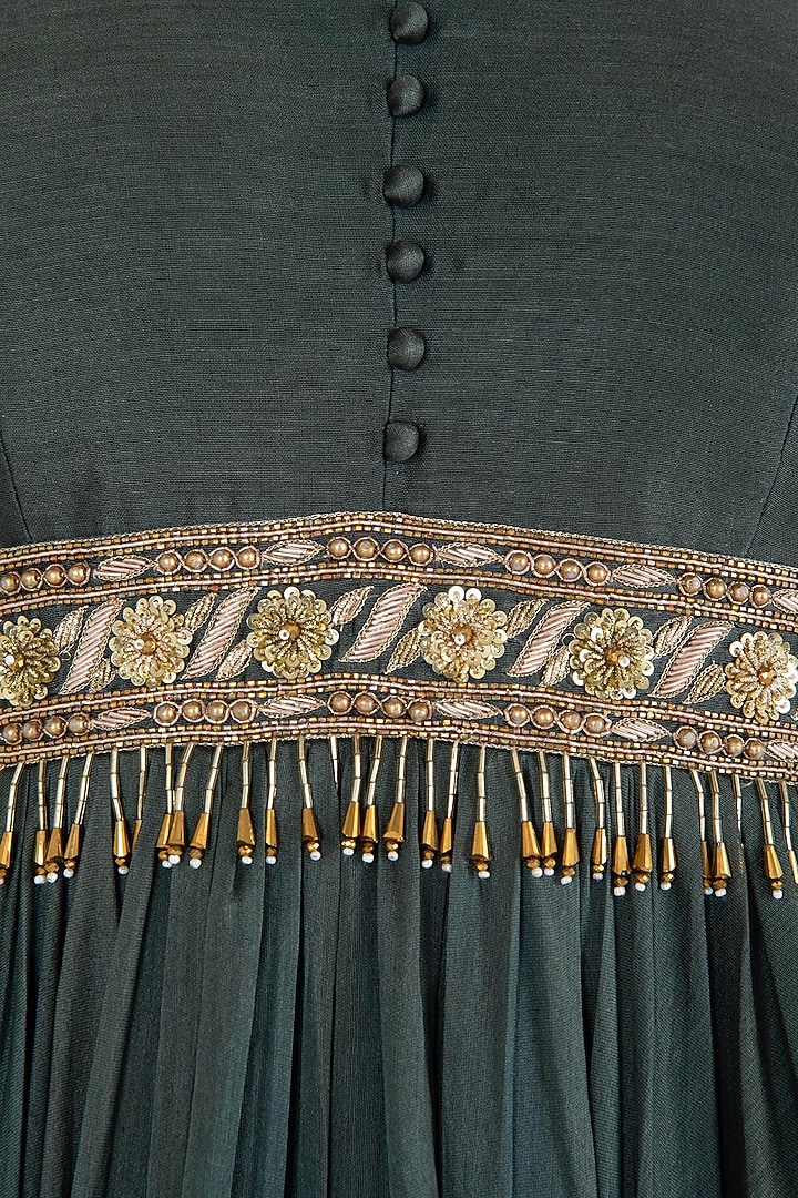 Green embroidered anarkali gown set available only at Pernia's Pop Up Shop.