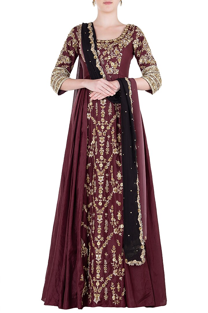 Grape embroidered anakali gown set available only at Pernia's Pop Up Shop.