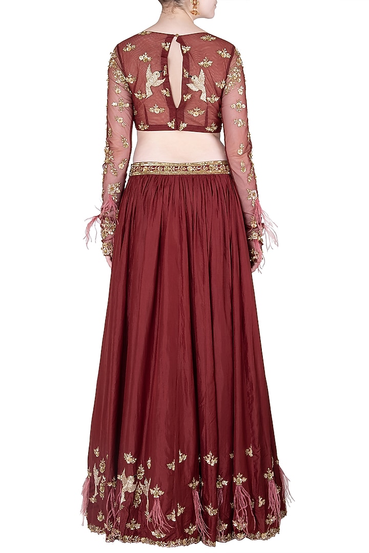 Maroon embroidered lehenga set available only at Pernia's Pop Up Shop.