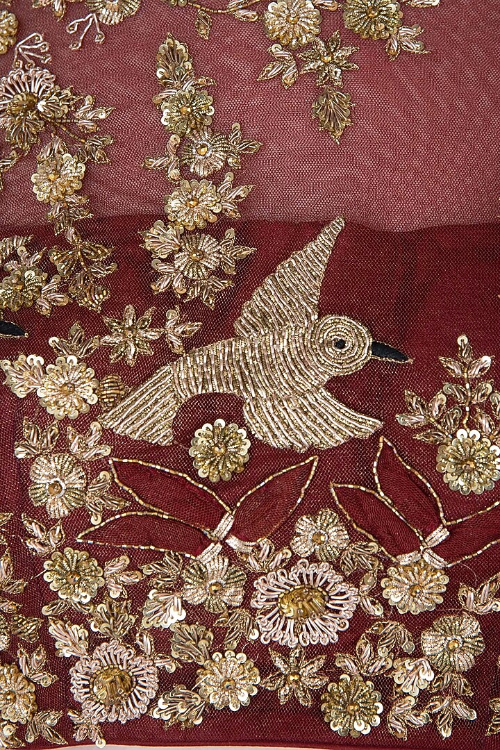 Maroon embroidered lehenga set available only at Pernia's Pop Up Shop.